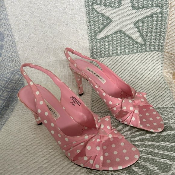 Ann Marino - Pink and White Polka Dot Shoes High Heel Sling Back Open. - Picture 3 of 4